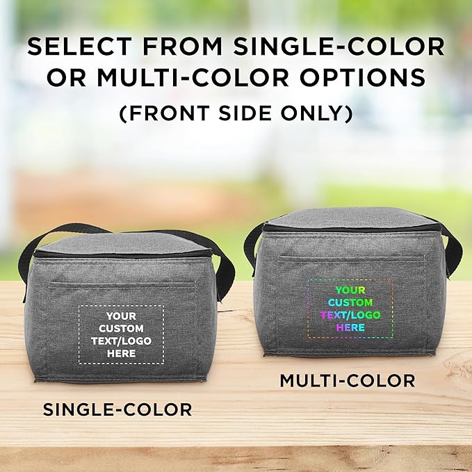 Custom Insulated Cooler Lunch Bag Set of 50, Personalized Bulk Pack - Perfect for Work, Travel, Outdoor Events - Grey