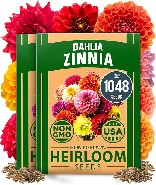 HOME GROWN USA Premium Zinnia Dahlia Seeds Pack for 2026,1048 Non-GMO Flower Seeds, Vibrant Zinnia Elegans for Planting Pollinator Gardens, Borders & Containers, Easy-to-Grow Outdoor Blooms