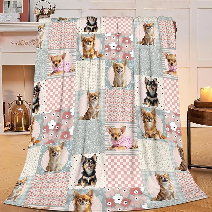Cute Chihuahua Throw Blanket Chihuahua Dogs Cowboys Flannel Blankets Dog Lover Plush Super Soft Cozy Warm Decor Gifts for Boys Girls Kids Adults Men Women 60" x 80"