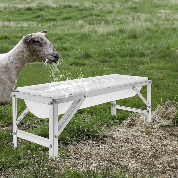 Livestock Feed Trough with Stand, 35L/9.25Gal Capacity Livestock Water Trough with Triangular-Structure Stand 39" Long Portable Farm Animal Feeder for Calves, Pigs, Sheep and Horses (White)