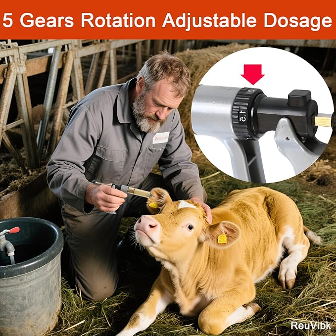 25ML Livestock Syringe Gun, 5 Gears Adjustable Continuous Repeating Luer Lock Syringe, for Chickens, Ducks, Goose, Pig Bull Sheep, Large And Small Animals