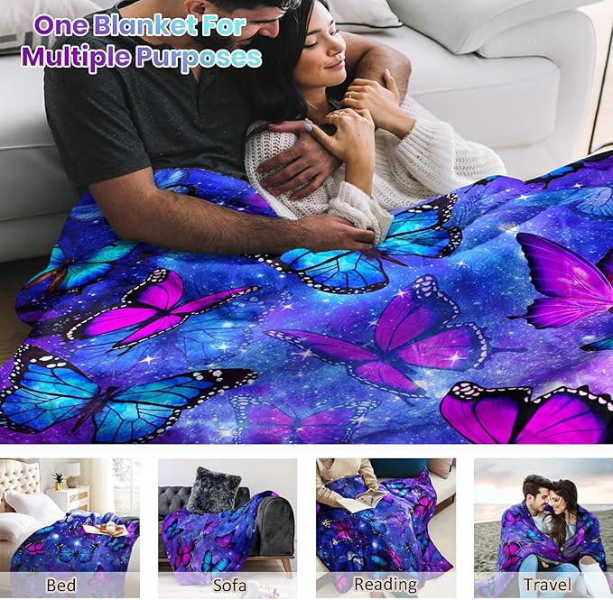 Blue Butterfly Blanket Butterfly Gifts for Women Girls, Butterflies Throw Blanket Butterfly Decorations for Bedroom Decor 50" X 40"