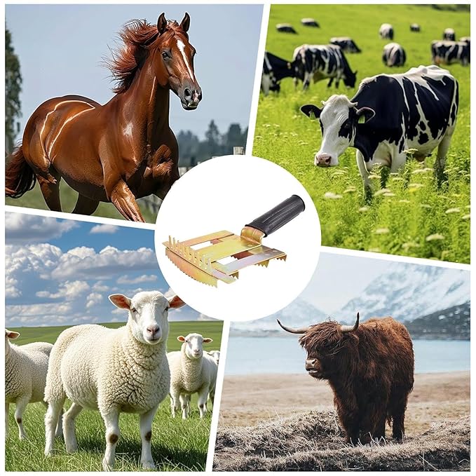 Horse Brush – Livestock Grooming Comb, Portable Equine Hair Tool | Efficient Mane Tail Cleaning Brush for Pet Cattle Horse Goat Sheep Stable Farm Outdoor Barn Care Daily Handling Equipment