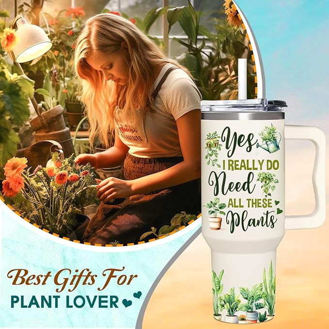 Gardening Gifts For Women - Gifts For Gardeners Woman - Christmas, Birthday, Mothers Day Gift For Gardeners, Plant Lady Gift - 40Oz Tumbler With Handle & Straw