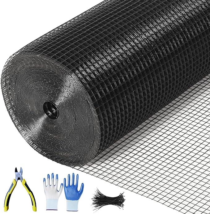 1/2 Inch 19 Gauge Hardware Cloth 48x100 Ft–Black Vinyl Coated Galvanized Mesh | Black Chicken Wire, Poultry Netting, Garden Fencing, Rat Wire & Tree Protection