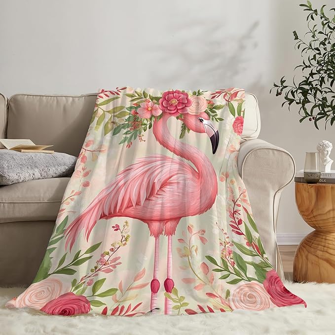 Flamingo Blanket Flamingo Flower Throw Blanket Soft Warm Cozy Fuzzy Plush Gifts for Girls Women Lightweight Fleece Flannel Stuff Gift for Kids Adults 50"X40"