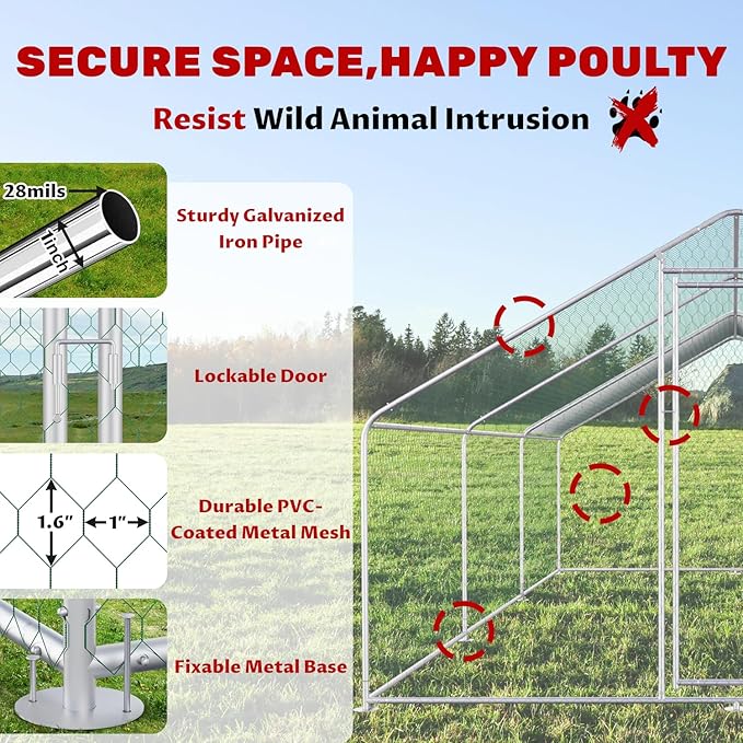 Chicken Coop Large Metal Chicken Coops Designed for Multiple Chickens with Waterproof and Anti-UV Cover,Premium Walk-in Poultry Cage Chicken House for Outdoor Farm Use(19.5'Lx9.8'Wx6.5'H)