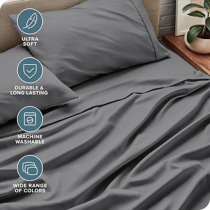 Bare Home Split Head Flex King Sheet Set - 1800 Ultra-Soft Microfiber Bed Sheets - Double Brushed - Deep Pockets - Easy Fit - 4 Piece Set - FlexTop Bedding Sheets (Grey)