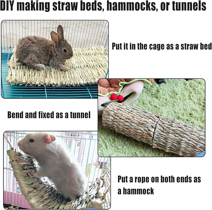 Hamiledyi Rabbit Grass Mat 15.75"x11" Large Natural Woven Hamster Grass Bed Nest Small Animal Handmade Bedding Hay Mat Chewing Play Toy for Guinea Pig Chinchilla Rabbit Squirrel Hedgehog(6 Pack)