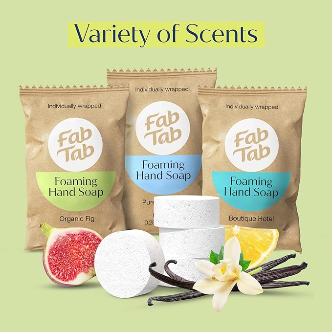 Fab Tab Foaming Hand Soap Dispenser - Refillable Glass Foaming Hand Soap Dispenser + 3 Tablet Refills | Variety Scents | Makes 3 x 11.9 Fl oz Bottles