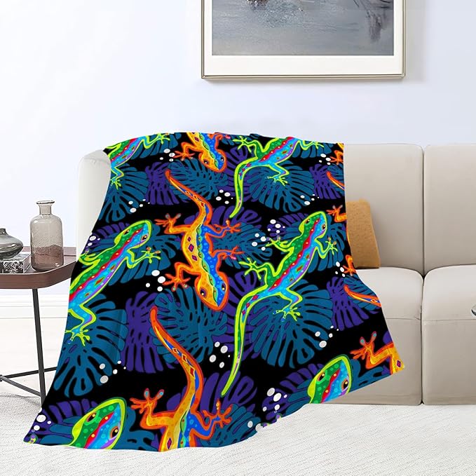 Lizard Throw Blanket Lizard Palm Decor Blanket Super Cozy Plush Lightweight Soft Plush Flannel Fleece Blanket Gifts for Reptiles Lover Girls Boys Kids Women Men for Sofa Bed Couch 50"X60"