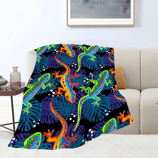 Lizard Throw Blanket Lizard Palm Decor Blanket Super Cozy Plush Lightweight Soft Plush Flannel Fleece Blanket Gifts for Reptiles Lover Girls Boys Kids Women Men for Sofa Bed Couch 50"X60"