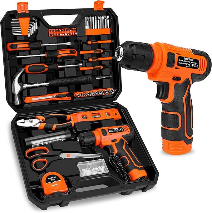 139-Piece Tool Set - Tool Kit with 8V Cordless Drill Driver in ToolBox Storage Case, General Household Drill Set for Home Repairs, Handyman, DIY Projects