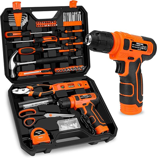 139-Piece Tool Set - Tool Kit with 8V Cordless Drill Driver in ToolBox Storage Case, General Household Drill Set for Home Repairs, Handyman, DIY Projects