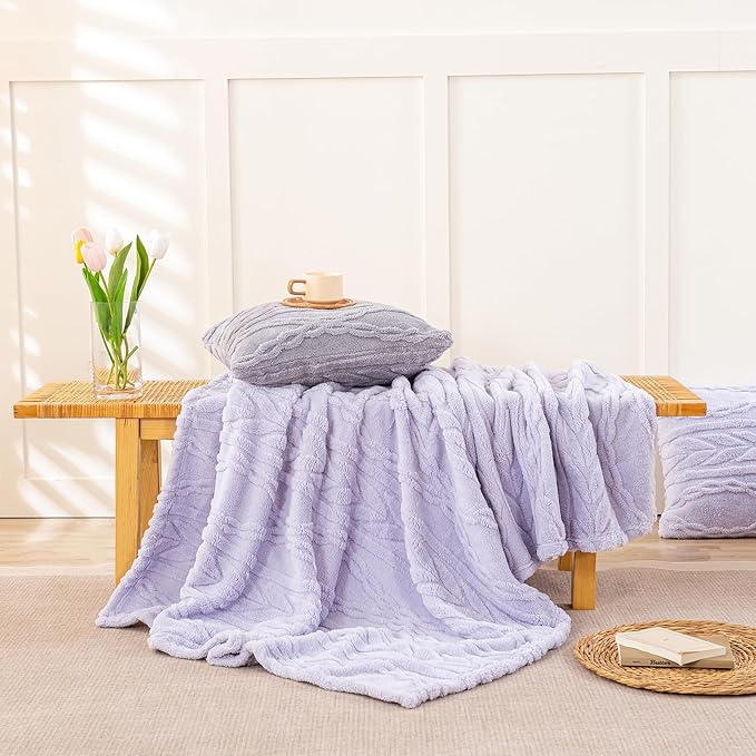 YUSOKI Sherpa Throw Blanket(Without Pillows)-3D Stylish Design Super Soft Cozy Blanket Thick Plush Fluffy Blankets for Teen Girls Women Couch Bed Sofa Chair Men Boys Gift(Lavender Fog,50"x65")