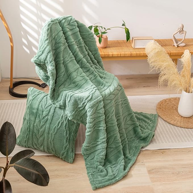 YUSOKI Sherpa Twin XL Blanket-3D Stylish Design Super Soft Fuzzy Cozy Warm Blanket Thick Plush Fluffy Furry Blankets for Teen Girls Women Couch Bed Sofa Chair Men Boys Gift(Sage Green,65"x90")