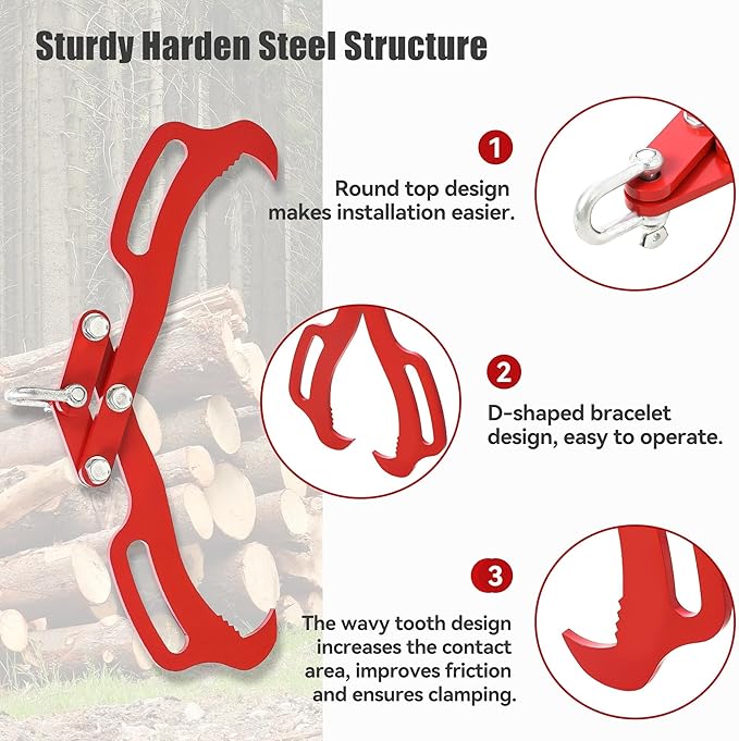 Garvee 18 in Log Lifting Tongs, Log Grabber, Skidding Log Lifting Tongs Timber, Heavy Dut Solid Steel Swivel Dragging Steel Tongs Log Lifting Lumber Skidding Tongs Logging Grabber(2 Claw)