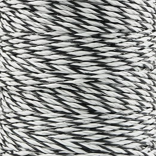 Electric Fence Polywire, 656ft (200m), 3 Aluminum Strands, UV-Resistant PVC, 0.1in (2.5mm) Diameter, 256 lbs Tensile Strength, for Livestock and Rotational Grazing, White and Black