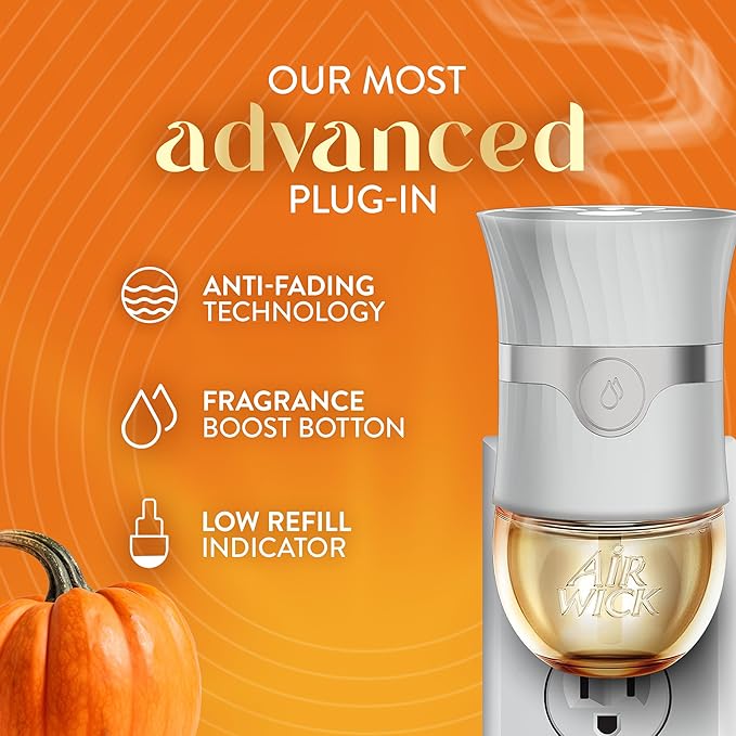 Air Wick Plug In Scented Oil Refill,Fall Scent, Fall Décor, Harvest Pumpkin & Spice, 5 ct