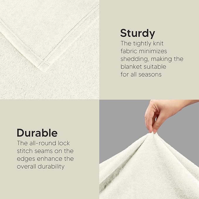 Utopia Bedding Fleece Blanket Twin Size Ivory 300GSM Luxury Anti-Static Fuzzy Soft Microfiber Bed Blanket (90x66 Inch)