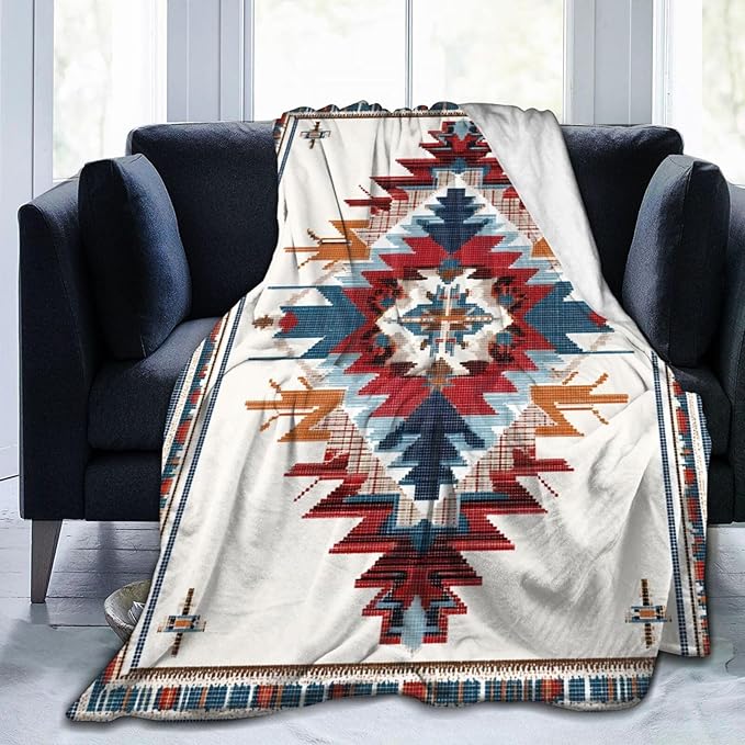 Dynova Western Aztec Blanket Cozy Plush Southwestern Native Throw Blankets Fuzzy Flannel Fleece Navajo Tribe Gifts for Girls Boys Women Men 80"X60"