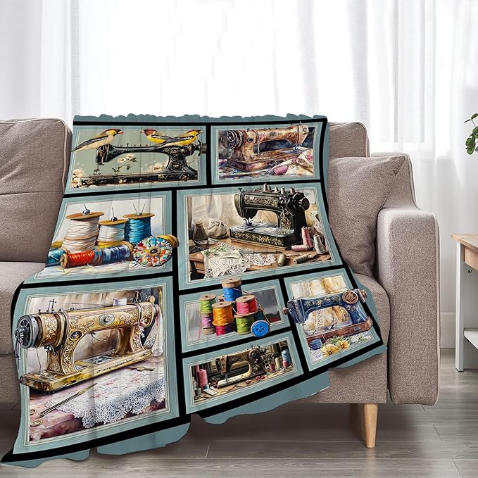 Sewing Blanket Gifts for Women Girls Adults Mom Grandma Seamstress Ultra Soft Cozy Sewing Machine Throw Blankets Fleece Fuzzy Plush Decor for Couch Sofa 60"x50"