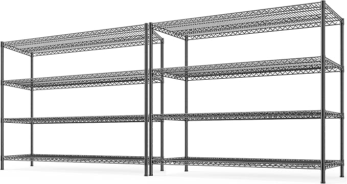 REIBII 2560LBS Storage Shelves 55.5"W Metal Shelving Unit 4 Tier Wire Shelving Commercial Adjustable Garage Shelving Heavy Duty for Storage Rack for Pantry, Garage, Kitchen,55.5"W x 18"D x 55.5"H,2PCS