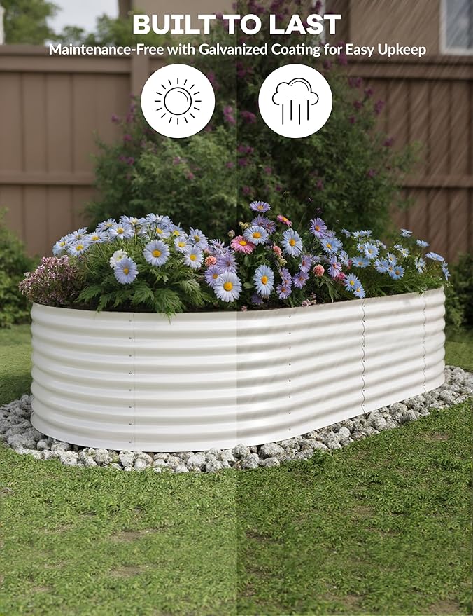 2 Pcs Raised Garden Beds Outdoor 8x4x2 ft - Galvanized Steel Planter Box for Vegetables, Flowers, Rust-Resistant Garden Box, Easy Assembly Raised Beds, Durable Planters for Outdoor Plants, Beige