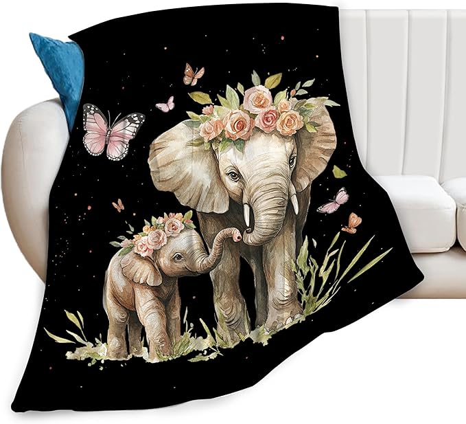 Elephant Blanket Soft Cozy Cute Elephant Fleece Throw Blanket Warm Mother Child Animal Flannel Plush Bedding Stuff Decor Blankets Gifts for Lover Girls Boys Kids Women Adults Bed Travel 50"x60"