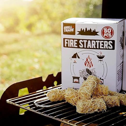 Grill Trade Fire Starters - 50 Pieces Grill Starter Made of Pine Wood Shavings - Food-Grade Wax with 8-10 Minutes Burning Time - Weatherproof and Odorless - Ideal for Indoor or Outdoor Use