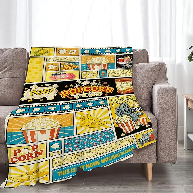 Popcorn Fleece Blanket Movie Ticket Throw Blankets for Girls Boys Super Soft Warm Flannel Night Snacks Food Throws Gifts for Men Women Cozy Fuzzy Plush Stuffed Couch Bed Bedding Decor 50"X40"