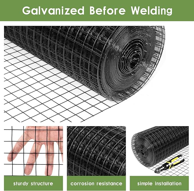 Tongmo 24" x 100' Black Hardware Cloth, 1inch Mesh Chicken Wire Fence, 19 Gauge Vinyl Coated Wire and Welded Wire Roll,Garden Fence, Poultry Netting for Rabbit/Duck/Chicken Coop