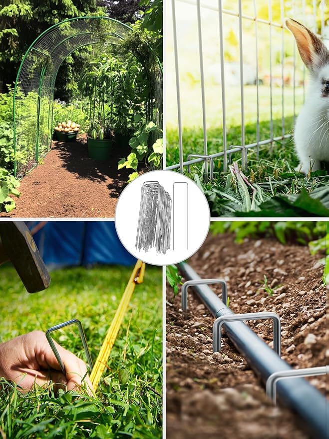 GROWNEER 50 Packs 6 Inches Landscape Staples Heavy Duty 11 Gauge Galvanized Steel Garden Stakes Staples Securing Pegs for Securing Weed Fabric Landscape Fabric Netting Ground Sheets and Fleece