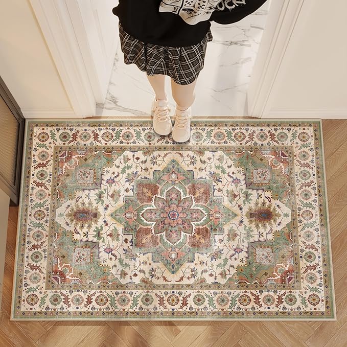 Area Rug 2x3 Door Mat,Washable Rugs,Stain Resistant Soft Thin Rug,Vintage Home Decor Non-Slip Rugs,for Bedroom,Office,Farmhouse,Front Door,Entryway