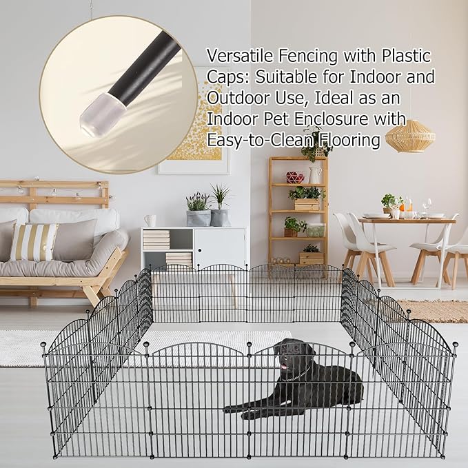 10 Panels Garden Fence Dog Fence Outdoor for Yard, 32in H x 23.6ft L Rustproof Metal Fencing with Ground Stakes | No Dig Animal Proof Containment for Pets/Rabbits | Durable Patio Security Panels