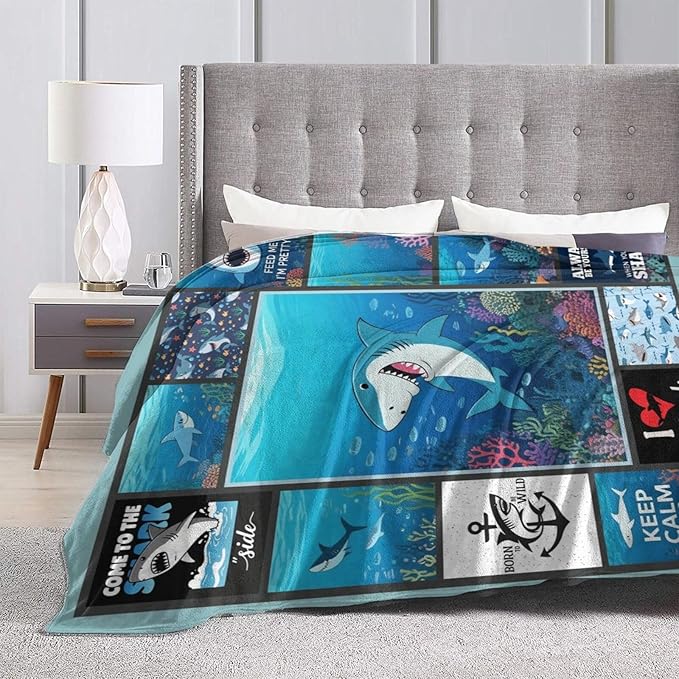 Shark Blanket, Soft Plush Fleece Ocean Animal Throw Blanket - Cozy Warm Stuffed Blankets Bedding Funny Shark Gifts for Women Girls Kids Adults 40"X50"