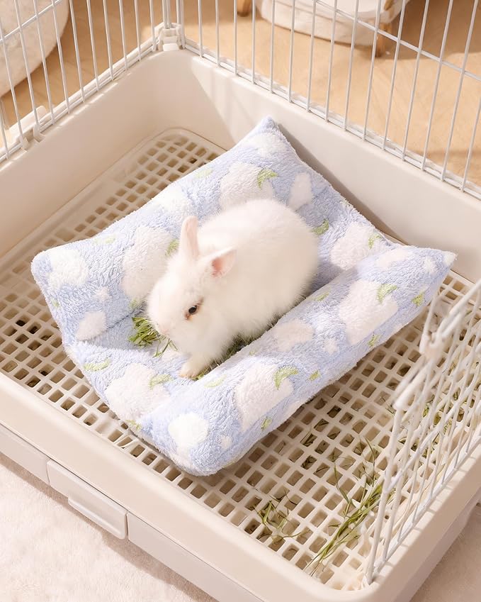 24x16 in Rabbit Bed Large Size - Warm & Comfortable Plush Rabbit Mat Pad with Star Pattern, Double-Sided Flannel Pet Pad Cozy Fleece Bedding for Bunnies, Guinea Pigs, Small Animals, Blue