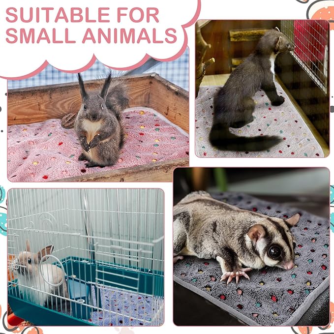 Reginary 4 Pcs Waterproof Guinea Pig Blankets Washable Small Animal Fleece Bedding Absorbent Guinea Pig Cage Liners Reusable Pet Pee Pad Sleep Mat for Hamster Ferret(Colorful Dot,35 x 24 Inch)