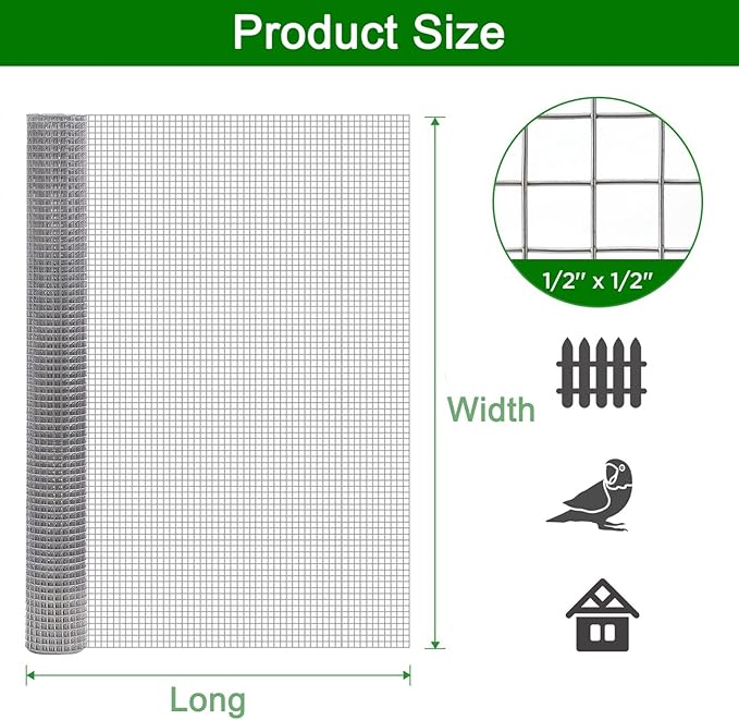Stainless Steel Welded Wire Mesh, Hardware Cloth Metal Chicken Wire Mesh, 1/2 Inch After Welding Square, for Chicken Coop Rabbit Garden Fruit Cage Animal, Easy To Cut ( Size : 1mX8m(39inX36.2ft) )