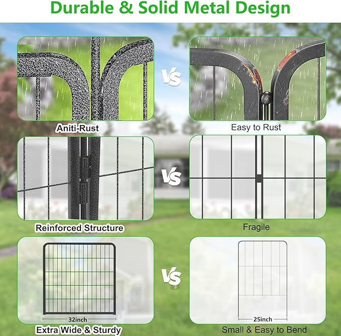 Decorative Metal Garden Fence with Gate Dog Fence Outdoor for Yard, 32in(H) x 85Ft(L) No Dig Fence 32 Panels Fencing for Dogs Animal Barrier Garden Fencing for Yard, Patio, Flower Bed