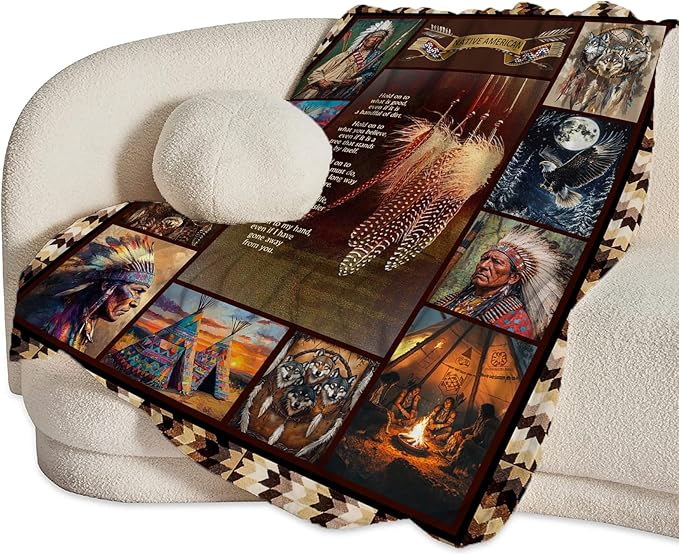 Native Indian Throw Blanket Native American Gifts for Boys Girls Women Men Plush Cozy Flannel Fleece Fuzzy Party Blankets 50"X40"