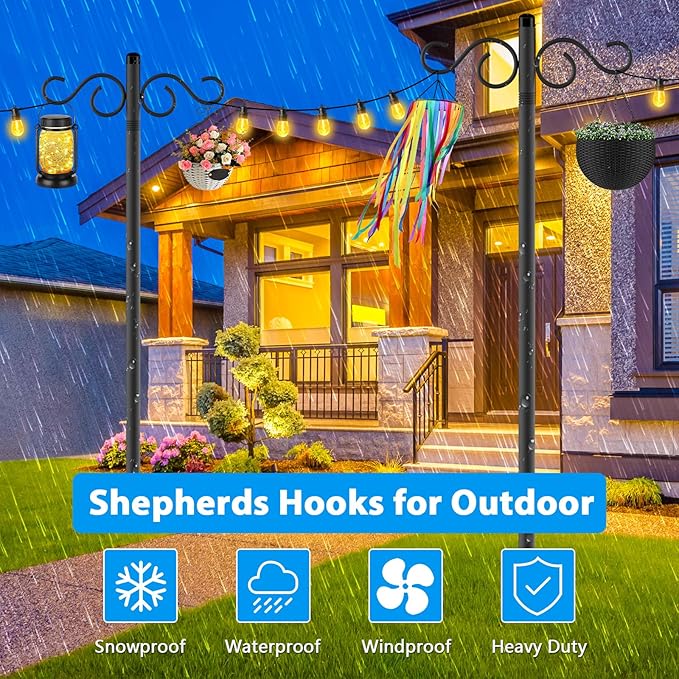 Adjustable Shepherd Hooks for Outdoor,3 Pack 90 Inch 5 Prong Base Bird Two Sided Feeder Poles,Heavy Duty Shepherds Hook,Suitable for Garden in Hanging Flower Basket,Lantern,Bird Nests