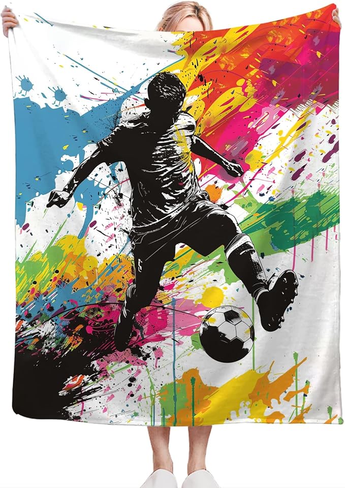 Soccer Blanket Gifts for Boys Teens Man Soft Warm Plush Banksy Soccer Sports Throw Blanket Flannel Fleece Fuzzy Stuff Blanket for Bed Couch Living Room Decor 80"X60"