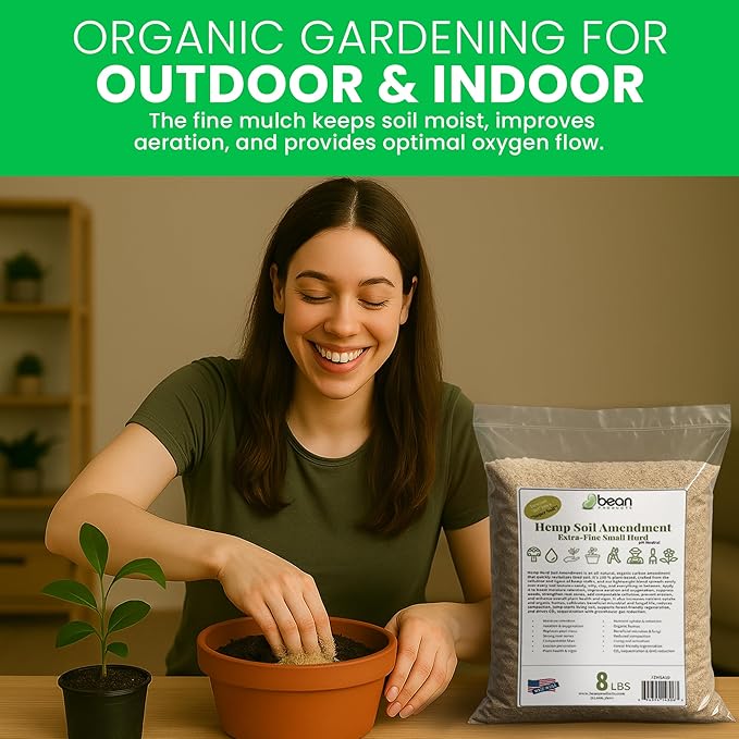 Hemp Soil Amendment - 1 lb USA Grown All-Natural Fine Hemp HURD Power for Vibrant Gardens, Vegetables, Trees, Moisture Retention, Seed Starting, pH Neutral - Bean Products