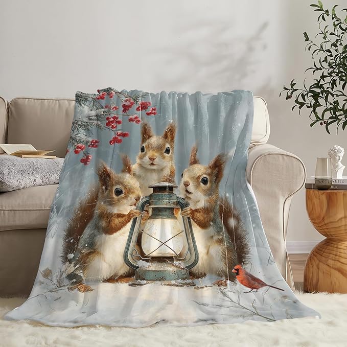 Squirrel Blanket Gifts for Girls Boys Christmas Winter Throw Blankets Cozy Plush Fleece Flannel Fuzzy for Women Men Decor 50"X40"