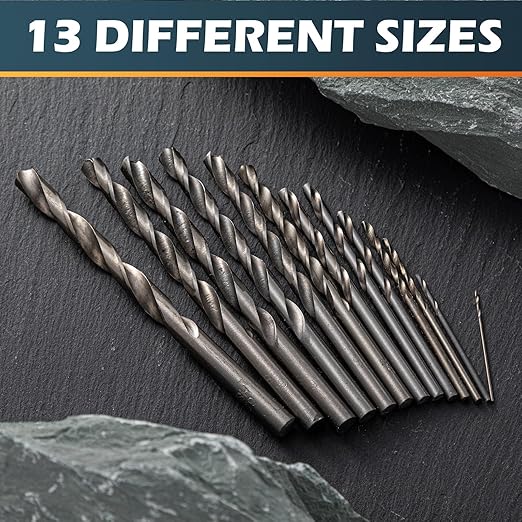 130 Pcs HSS Twist Drill Bit Set - 1/16"-1/4" (0.8mm-6.5mm) - 13 Sizes High Speed Steel High-precision Hex Straight Shank Twist Drill Set for Drywall Cutting Wood Plastic Aluminum Alloy Metal