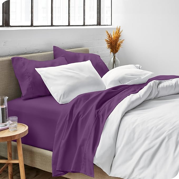 Bare Home Twin Sheet Set - 1800 Ultra-Soft Microfiber - Double Brushed - Deep Pockets - Easy Fit - Extra Soft - 3 Piece Set - Bedding Sheets & Pillowcases (Twin, Plum)
