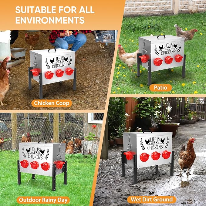 TGEYD 50LB Large Automatic Chicken Feeder – 8 Feeding Ports, No-Waste Poultry Feeder, with Adjustable Legs & Locking Lid