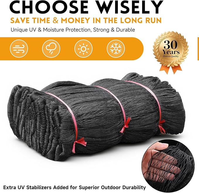 Heavy Duty Chicken Netting for Hawks with 1" Mesh, 25x25 ft Reinforced HDPE Bird Netting & Poultry Net, Deer Fence Netting for Protecting Fruit Trees, Vegetables & Plants from Birds & Other Animals
