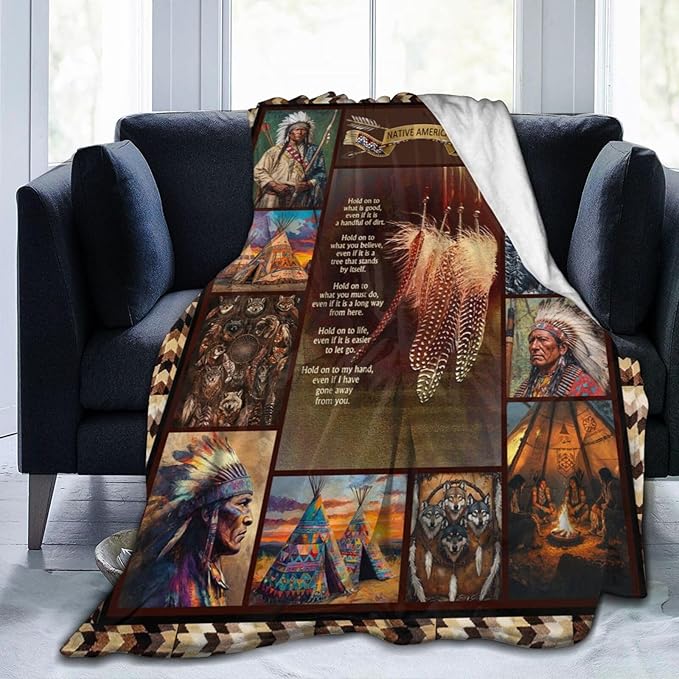 Native Indian Throw Blanket Native American Gifts for Boys Girls Women Men Plush Cozy Flannel Fleece Fuzzy Party Blankets 80"X60"